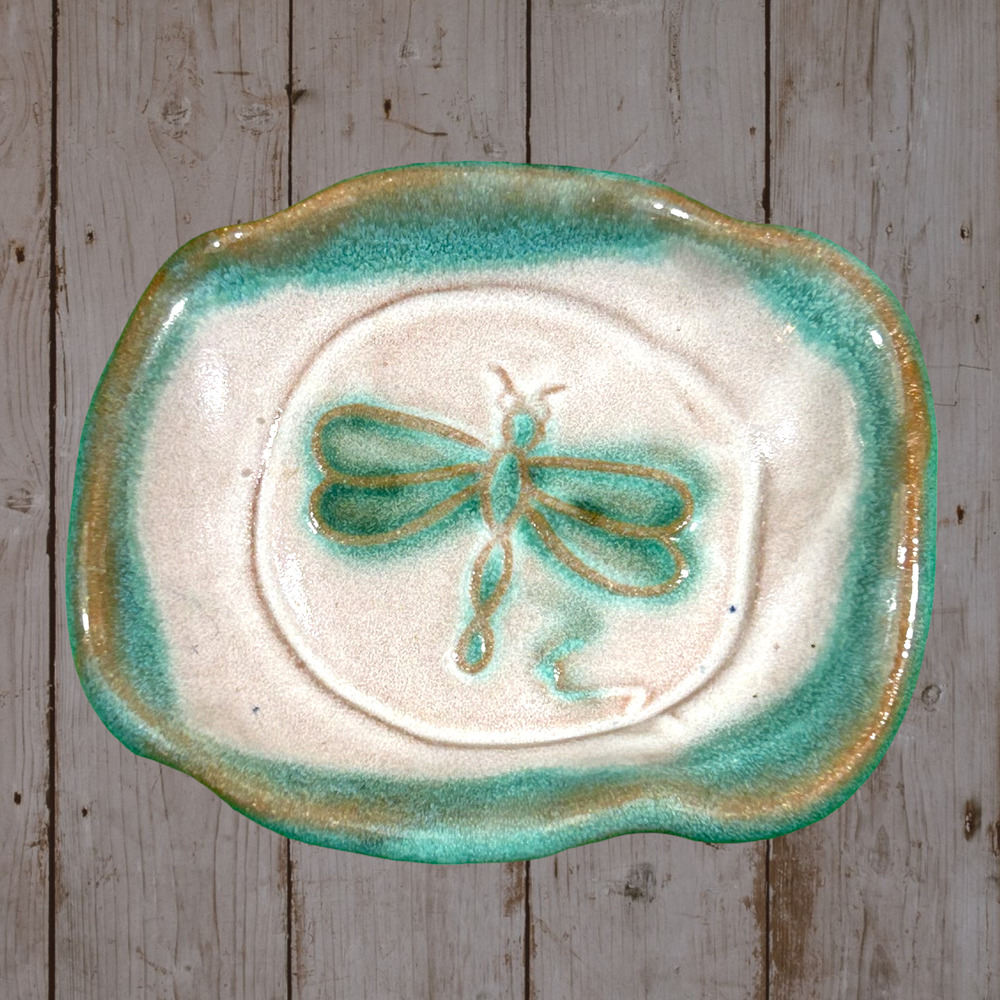 Dragonfly Dish Pottery Palmer Fla 3.5" x 3" x .75" Blue Green Cute